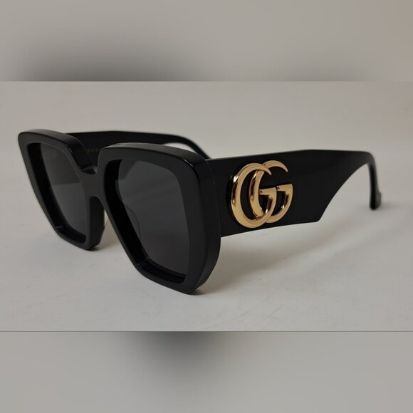 Gucci Women's Sunglasses Black Grey Gold GG Logo Oversized GG0956S 003 54-19-145 - Picture 6 of 16